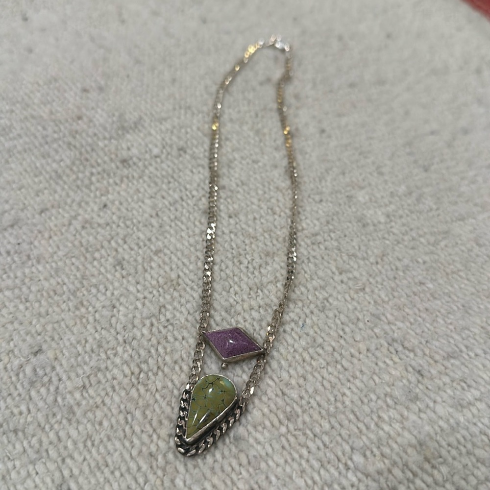 Sterling Silver Two Stone Necklace Handmade